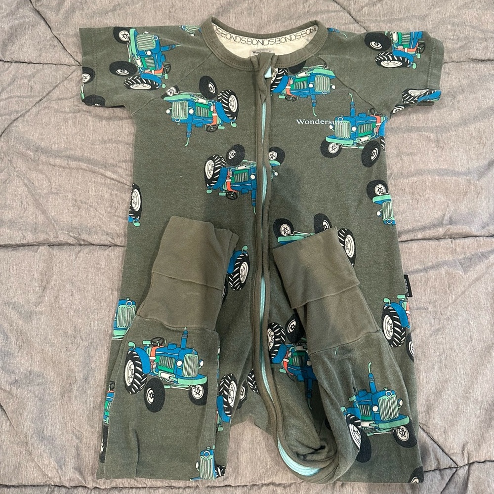 Bonds Army Green Wondersuit with Tractor Graphic